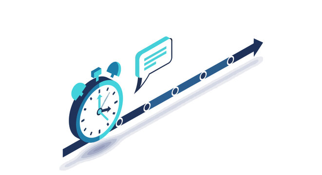 Isometric timeline with clock and chat bubble for project management a