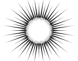 Obraz premium Black starburst radiating from a white circle against a white background.