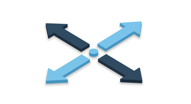 3d blue and black arrows pointing in multiple directions with central