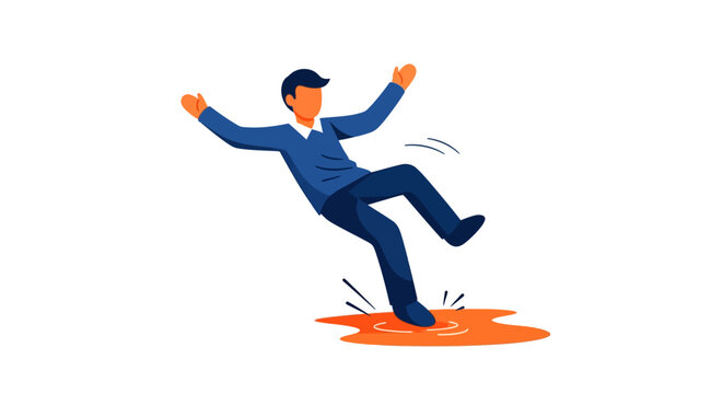 Man slipping on a wet floor in flat style with vibrant colors