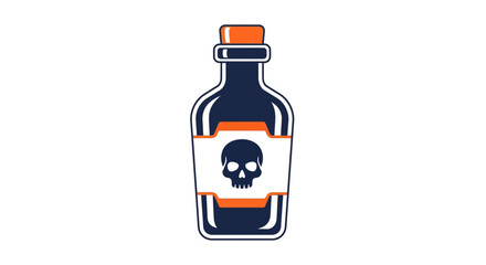 Minimalist poison bottle with skull symbol on white background