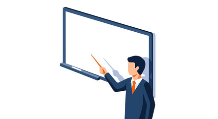 Businessman giving presentation with pointer and whiteboard in office