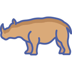 Illustration Of A Tan Rhino With A Blue Outline Standing On A Transparent Background