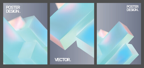 transparent panels with floating blue shapes, azure mineral structures hover above clear surfaces