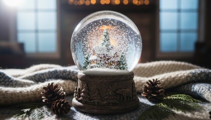 Winter wonderland snow globe cozy home decorative content indoor close-up