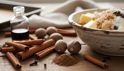 Baking delicious desserts with spices in a cozy kitchen setting