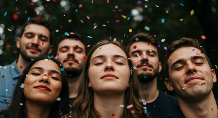 Celebration of joyful faces outdoor party group photo natural setting