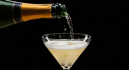 Champagne pouring into glass celebration luxury dark background