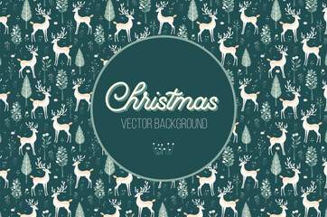 A festive and cheerful Christmas background featuring reindeer and beautifully arranged trees