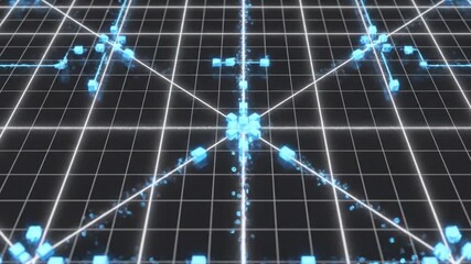 Minimalist Digital Grid: Top-Down Data Packets Moving on an Infinite Network - Powered by Adobe