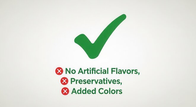 Green checkmark and red crosses on food label.