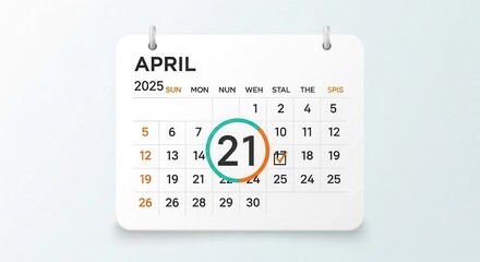 April 2025 calendar page marked on the 21st.