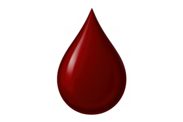 Single red blood drop falling, symbolizing medical care, donation, life, health, and research, transparent background vector