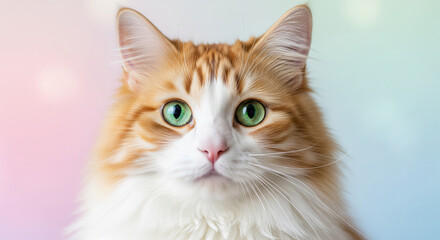 Stunning Orange and White Cat with Bright Green Eyes Portrait

A beautiful, high-quality, close-up studio portrait of a long-haired orange and white tabby cat staring directly at the camera
