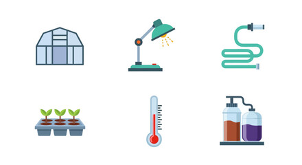 Gardening tools and equipment for greenhouse cultivation in modern fla