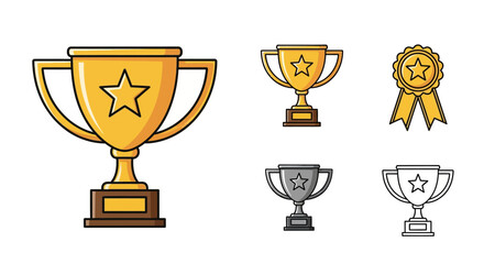 Colorful trophy collection with gold silver bronze variations and st