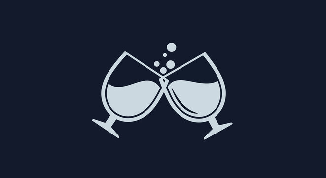 Minimalist champagne glasses celebration silhouette on dark background