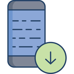 Smartphone With Download Icon Representing Data Transfer Or Mobile App Download In Blue And Green Colors With Transparent Background