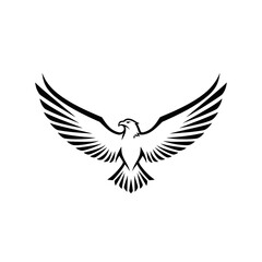 Naklejka premium Stylized black and white vector graphic of an eagle with wings spread wide