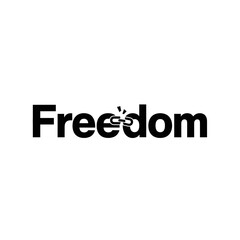 Word freedom with broken chain link graphic representing liberation and breaking free. freedom logo design. Vector template.	
