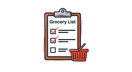 Grocery checklist and basket icon with bold linear style