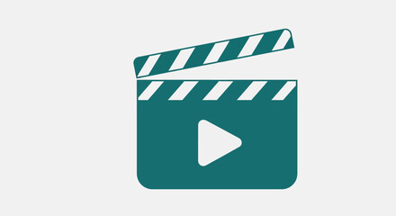 Minimalist movie clapper with play icon symbolizing film and media con
