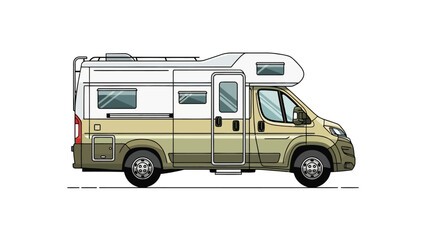A pixel art illustration of a beige and white camper van