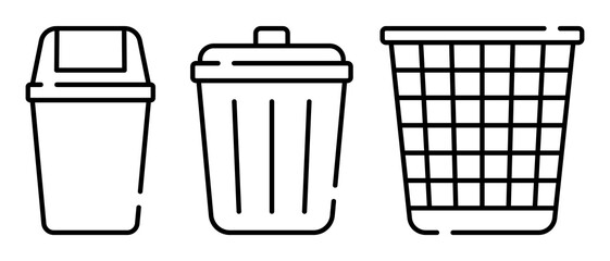 Trash can, trash bin, wastebasket icon set