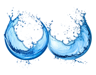 Blue water splash shapes on black background