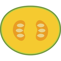 Halved Yellow Melon With Green Rind And Light Brown Seeds Displayed With Transparent Background