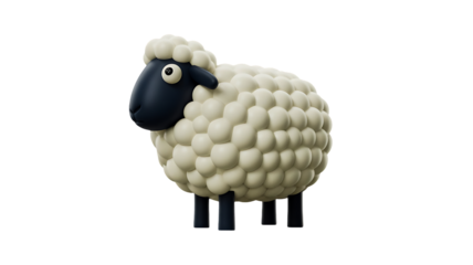 Cute 3d rendered cartoon sheep character with black face and legs standing isolated on transparent background for farm or animal concept design