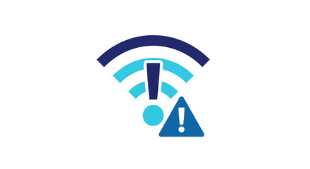 Wifi connection alert icon with exclamation mark on white background