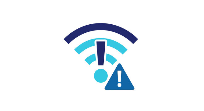 Wifi connection alert icon with exclamation mark on white background