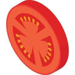 Isometric slice of a bright red tomato with visible seeds and pulp isolated on a transparent background vibrant and fresh healthy food concept