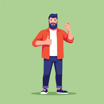 Bearded Man Giving Thumbs Up and Call Me Hand Gesture.