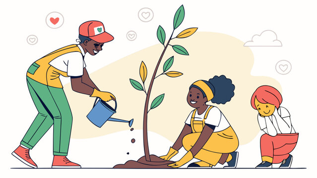 Planting trees with family a vector illustration for environmental awareness and community involvement is great