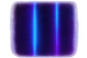 Abstract neon light frame with glowing blue and purple vertical lines on grainy texture, transparent background