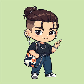 Chibi Character with Stylish Hair and Accessories.
