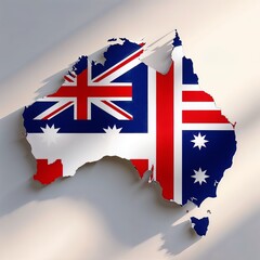 Australia map with national flag in realistic style, blue red and white colors, Australia Day celebration