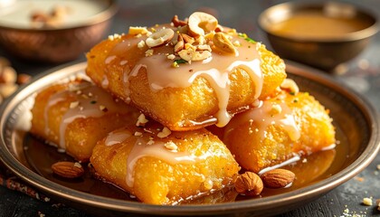 Malpua with Rabri. Traditional Indian Dessert