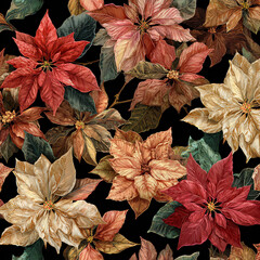A black and white drawing of a bunch of red and brown flowers