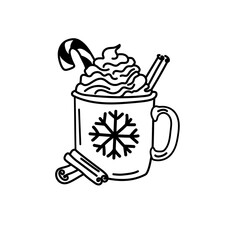 A cup of hot chocolate, topped with whipped cream and cinnamon sticks