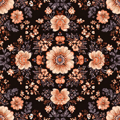 A floral patterned design with orange flowers