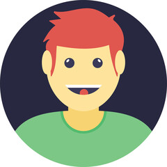 Smiling Man With Red Hair Wearing A Green T Shirt And A Dark Blue Circular Background Flat Design Illustration