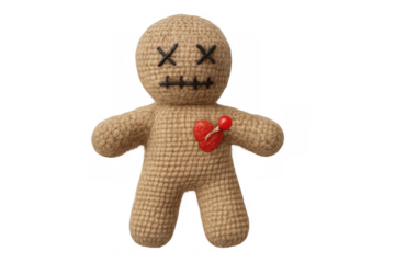 Voodoo doll representing heartbreak and pain, a symbolic object for curses, revenge, and dark magic rituals