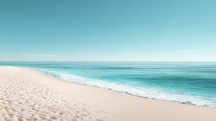 A serene beach with golden sand and tranquil turquoise waters under a clear blue sky.