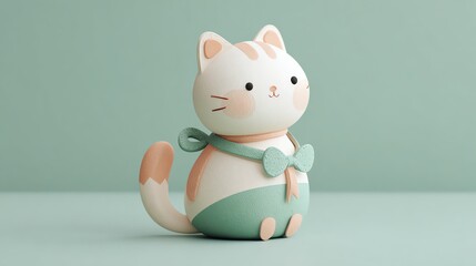 A cute cat figurine with a mint background, perfect for decorative purposes.