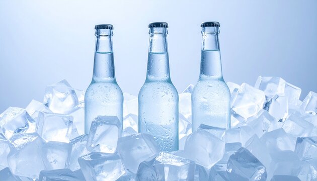 Chilled refreshing bottles amidst icy crystals - Powered by Adobe