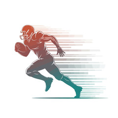 Obraz premium Vibrantly colored illustration of a determined football player in a powerful sprint, capturing the essence of dynamic athletic movement and competitive speed