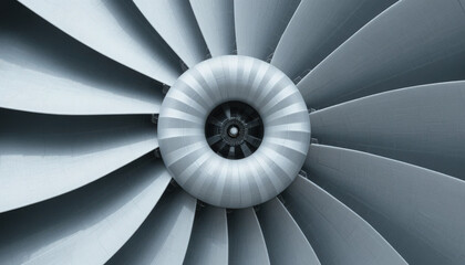 Airplane engine turbine close up aviation technology